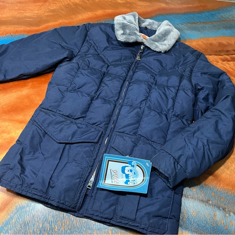 Vintage Comfy Down Blue Gray Faux fur collar Winter Puffer Jacket small